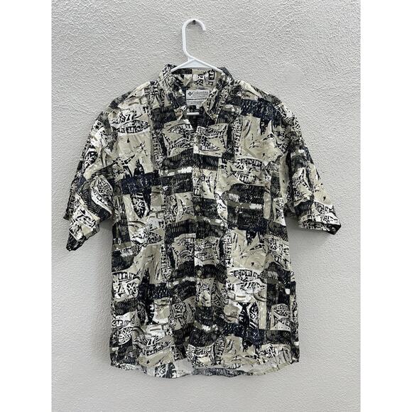 Columbia Mens Button Up Shirt Size Medium Short Sleeve Collared Fish Vintage - Picture 1 of 12